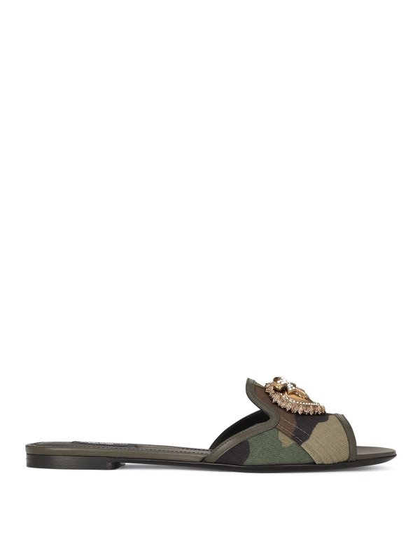 DOLCE & GABBANA: sandals - Leather logo flat sandals