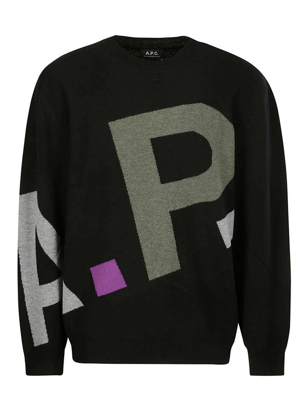 A.P.C.: Strickpullover mit Rundhalsausschnitt - Rundhalspullover - Schwarz
