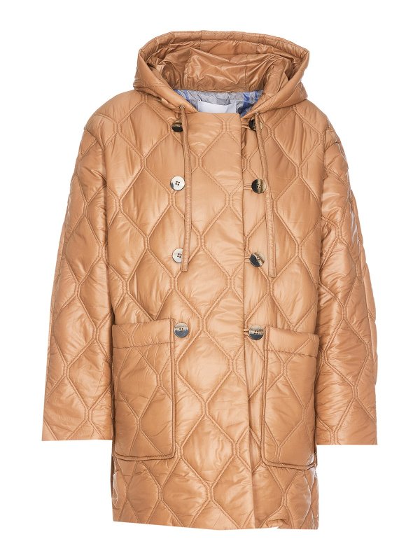 GANNI: padded jackets - Shiny quilt hooded jacket