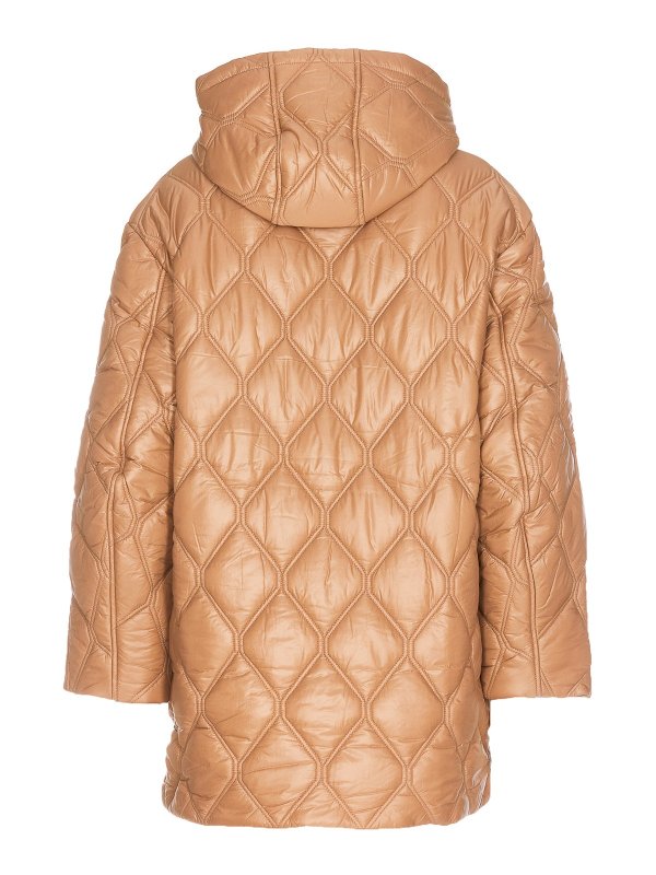GANNI: padded jackets online - Shiny quilt hooded jacket