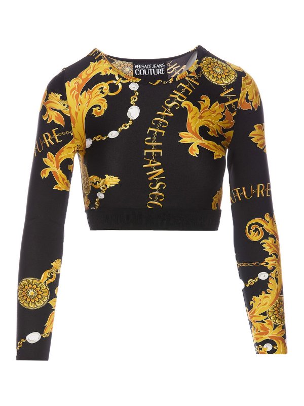 Versace Jeans Couture: Tops & Tank tops - Logo couture print crop top