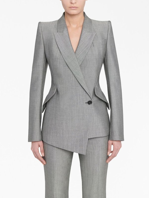 VIP【関税送料無料】希少 ALEXANDER MCQUEEN GREY WOOL BLAZER McQueen Draped Wool Blazer | Saks Fifth Avenue