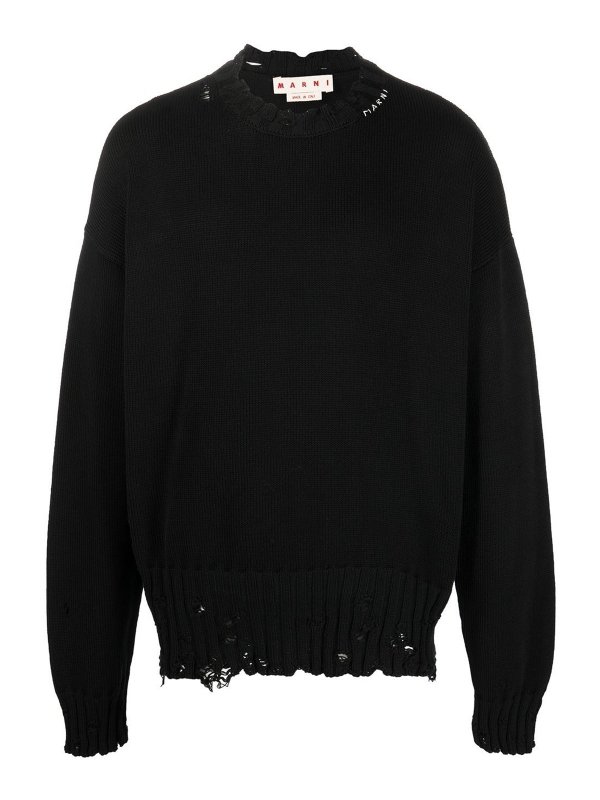 Marni: crew necks - Distress-knit detail jumper