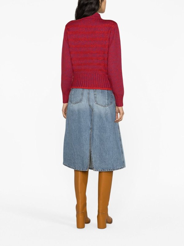 Deconstructed denim midi skirt shop online: VICTORIA BECKHAM