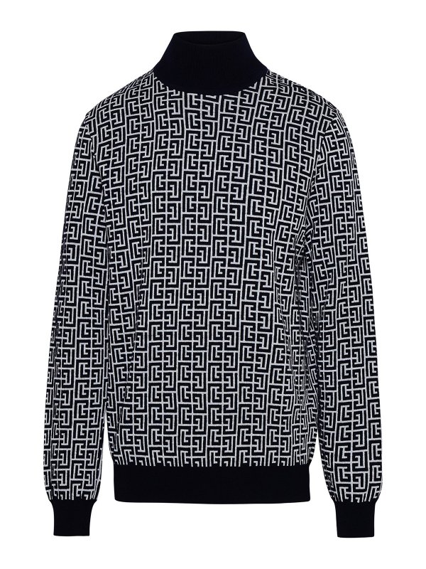 Balmain: crew necks - Two-tone wool blend sweater
