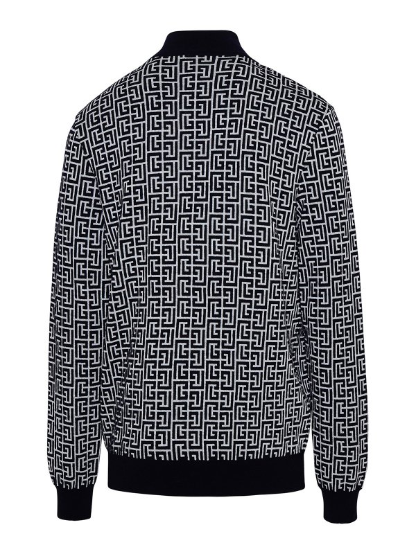 Balmain: crew necks online - Two-tone wool blend sweater