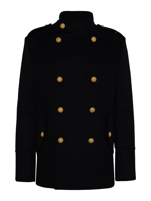 Balmain: short coats - Black virgin wool coat