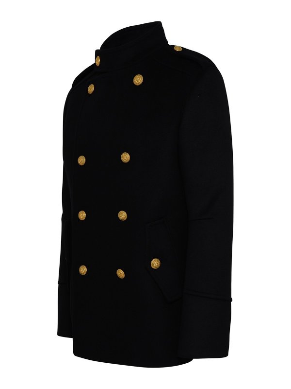 The Best Shops Balmain: short coats - Black virgin wool coat