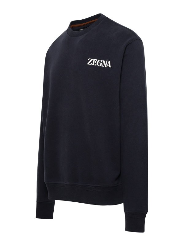 The Best Shops ZEGNA: Sweatshirts & Sweaters - Blue cotton sweatshirt