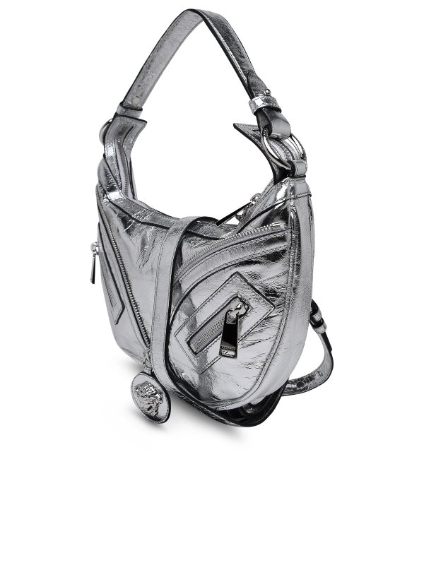 VERSACE: cross body bags online - Silver leather bag