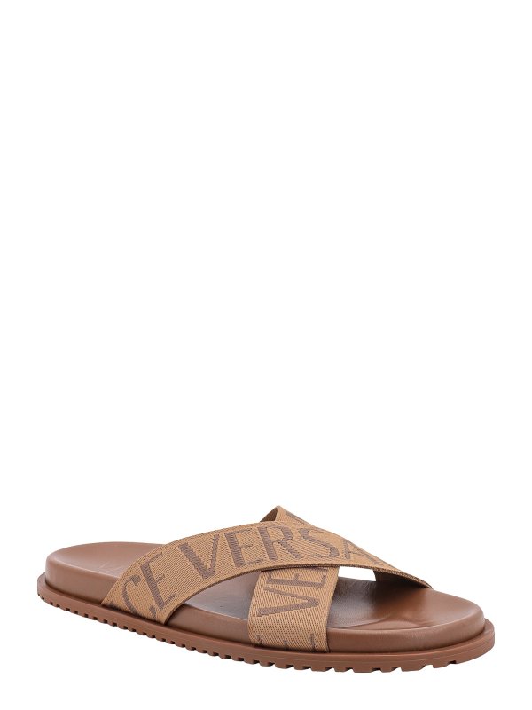 VERSACE: sandals online - Slipper in brown mixed leather