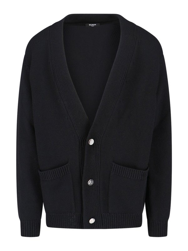 Balmain: Strickpullover mit Rundhalsausschnitt - Rundhalspullover - Schwarz