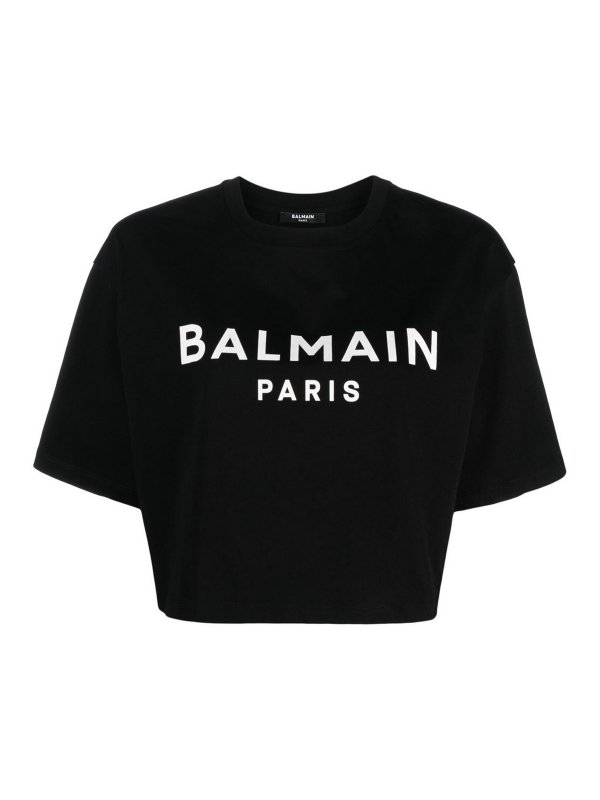 Balmain: t-shirts - Logo cropped cotton t-shirt