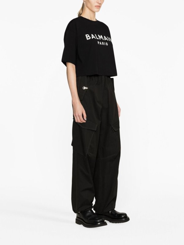 Balmain: t-shirts online - Logo cropped cotton t-shirt