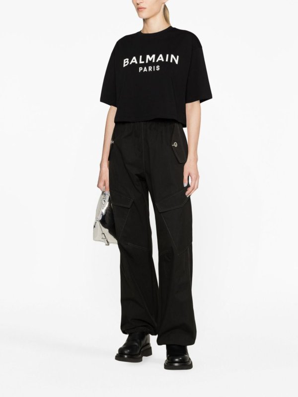 The Best Shops Balmain: t-shirts - Logo cropped cotton t-shirt
