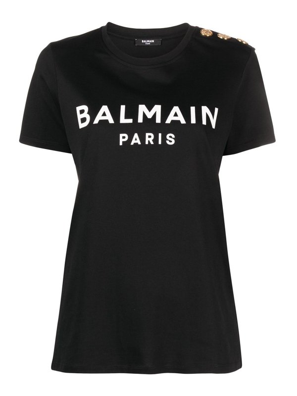 Balmain: t-shirts - Logo cotton t-shirt