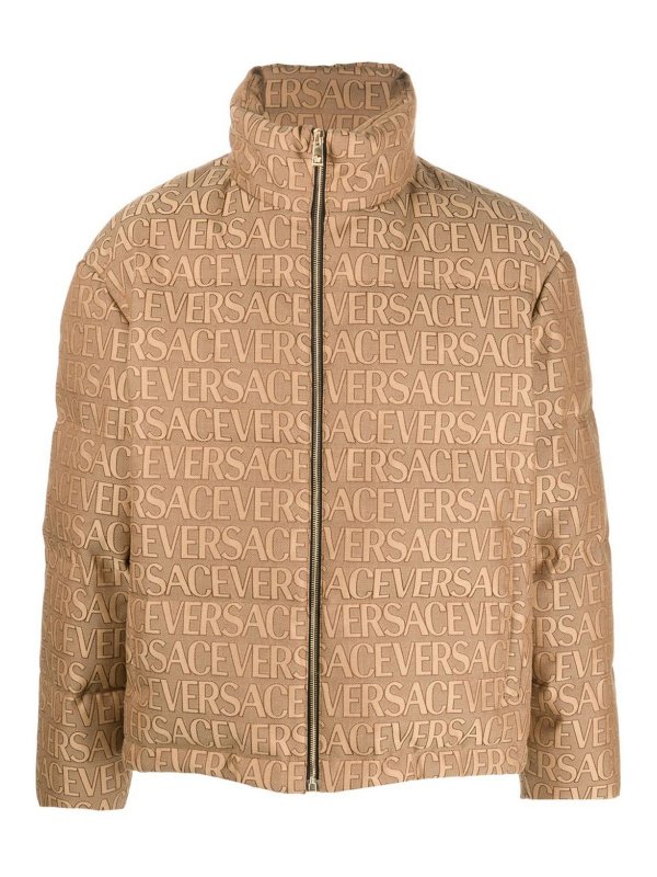 VERSACE: padded jackets - Logo all over down jacket