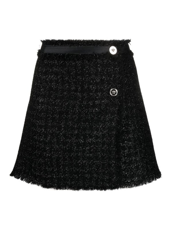 VERSACE: Knee length skirts & Midi - Vichy tweed wrap mini skirt