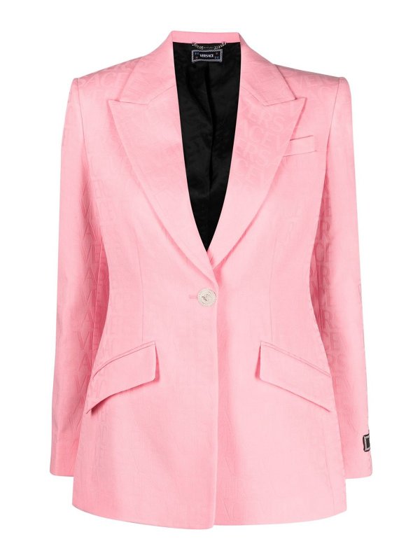 VERSACE: blazers - Single-breasted all over logo jacket