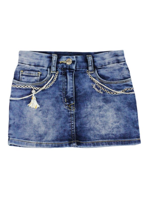 MONNALISA: ニーレングススカート＆ミディ丈 - 膝丈/ミディスカート - ライトウォッシュ