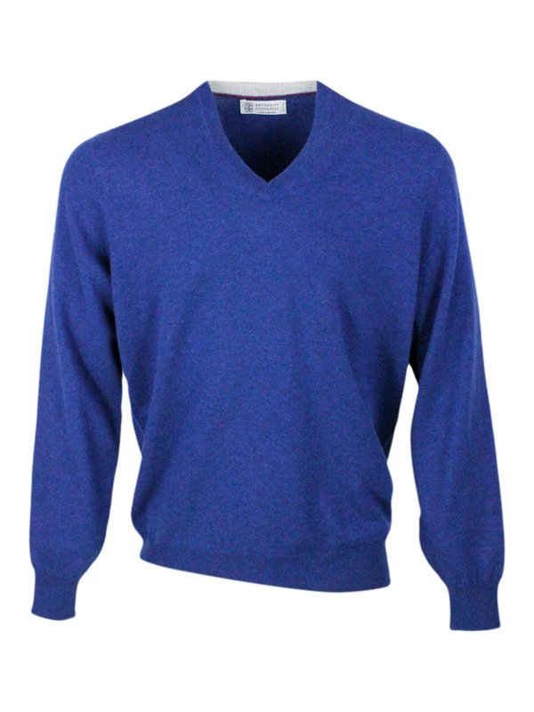 BRUNELLO CUCINELLI: Strickpullover mit Rundhalsausschnitt - Rundhalspullover - Blau