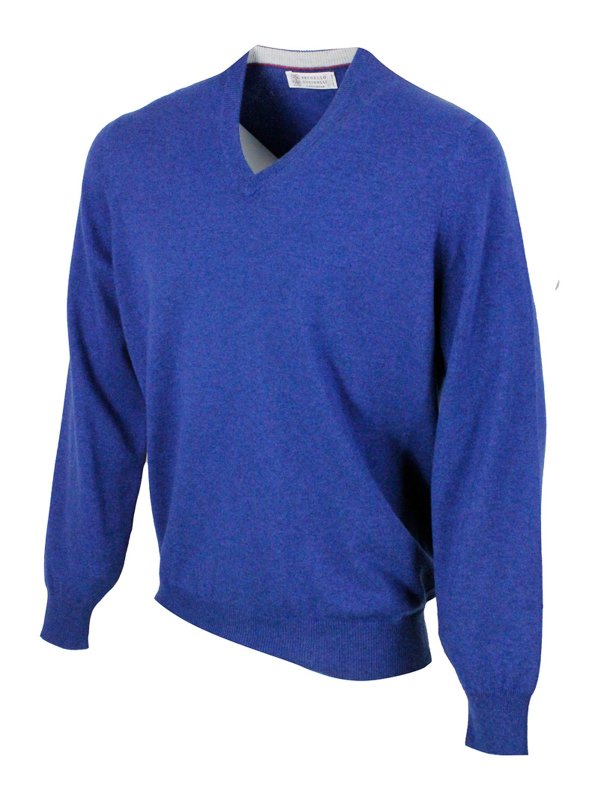 BRUNELLO CUCINELLI: Strickpullover mit Rundhalsausschnitt online - Rundhalspullover - Blau