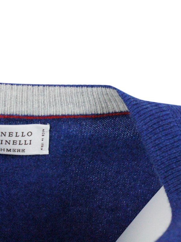 Rundhalspullover - Blau shop online: BRUNELLO CUCINELLI