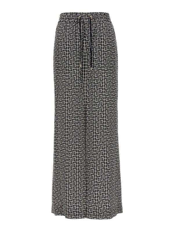 Balmain: casual trousers - Monogram cupro pants