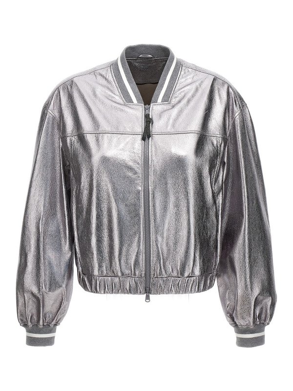 BRUNELLO CUCINELLI: bombers - Laminated leather bomber jacket