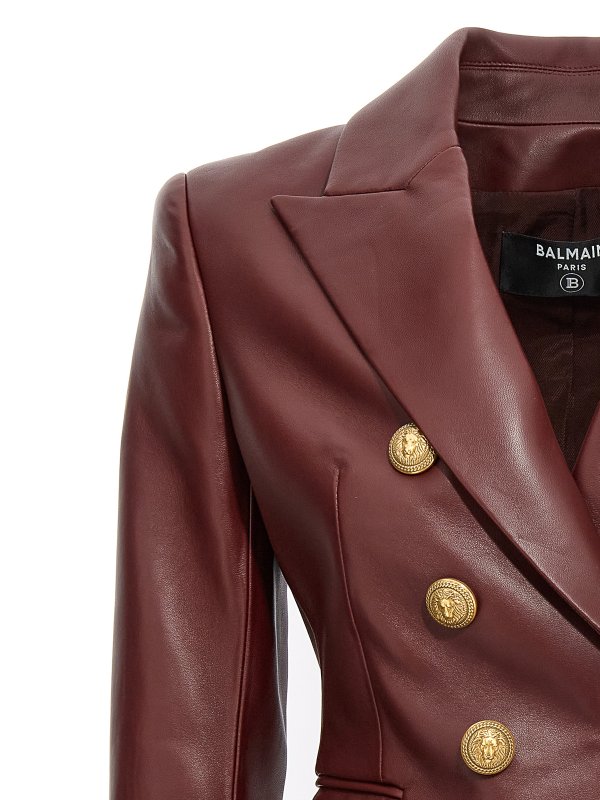 The Best Shops Balmain: Lederjacken - Blazer - Dunkelrot