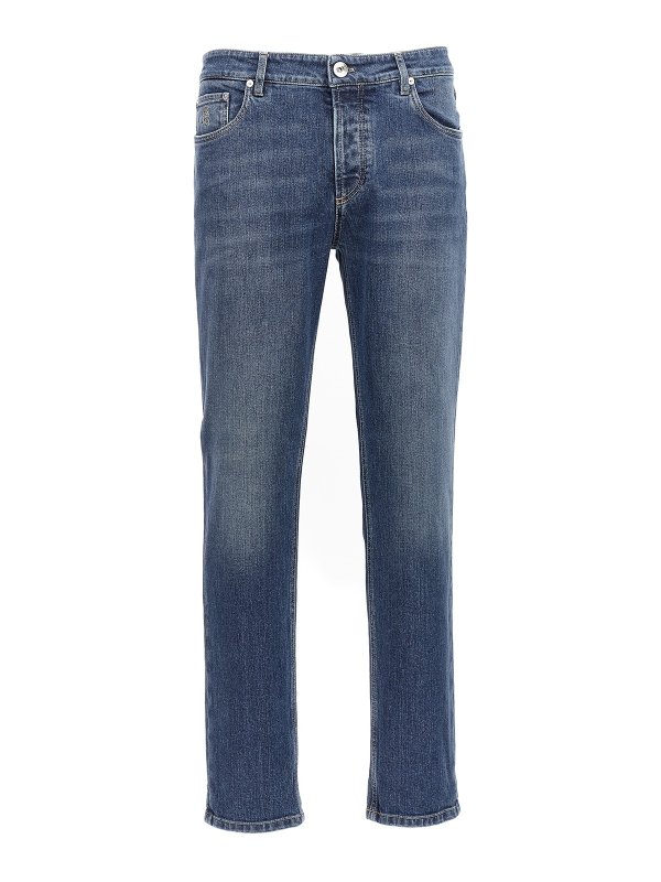 BRUNELLO CUCINELLI: straight leg jeans - Logo embroidery stretch jeans