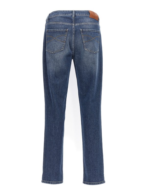 BRUNELLO CUCINELLI: straight leg jeans online - Logo embroidery stretch jeans