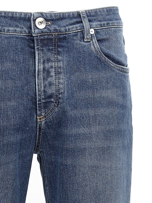 The Best Shops BRUNELLO CUCINELLI: straight leg jeans - Logo embroidery stretch jeans
