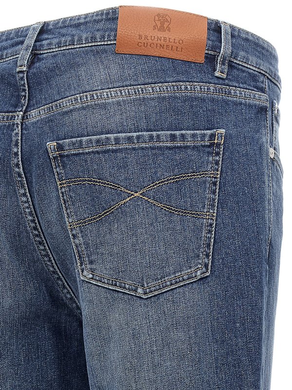 Logo embroidery stretch jeans shop online: BRUNELLO CUCINELLI