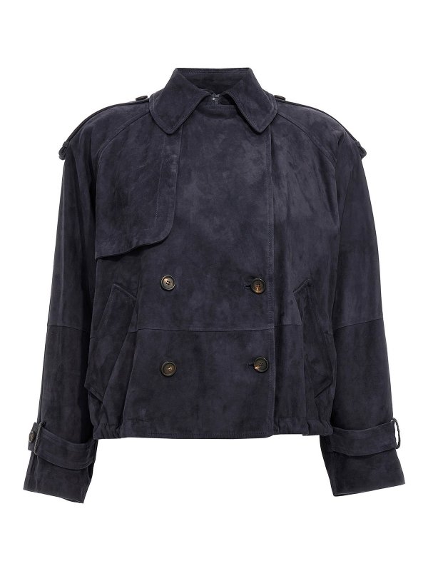 BRUNELLO CUCINELLI: knee length coats - Suede double breast jacket