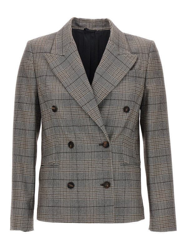 BRUNELLO CUCINELLI: blazers - Checkered double-breasted blazer