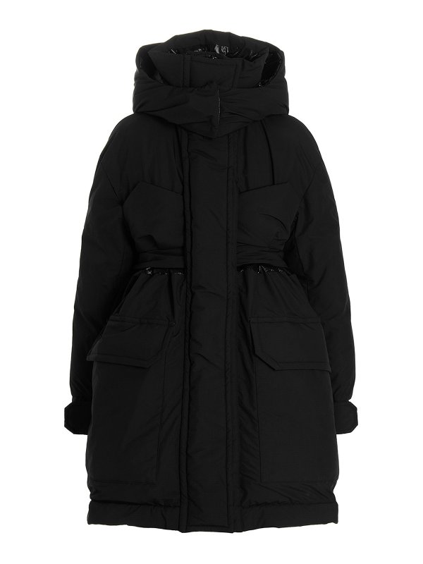 Sacai: padded jackets - Long hooded down jacket