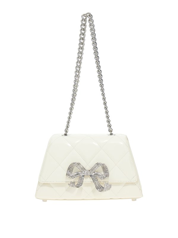 Self Portrait: shoulder bags - Cream quilted shoulder mini bow bag