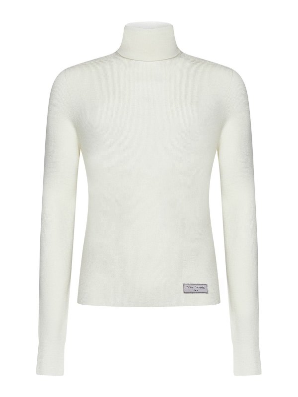 Balmain: crew necks - Fitted white turtleneck