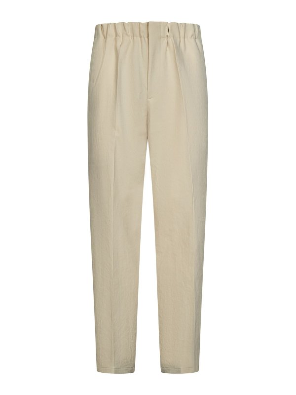 JIL SANDER: straight leg jeans - Beige polyester serge tapered trousers