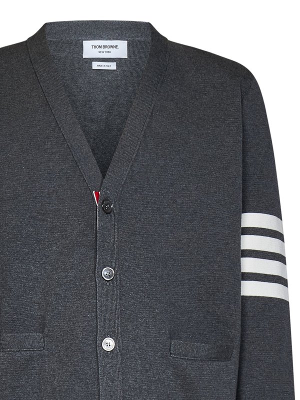 The Best Shops THOM BROWNE: cardigan - Cardigan scollo a V in cotone punto Milano