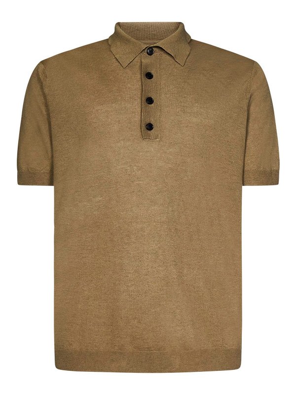 LOW BRAND: polo shirts - Silk and linen knit short-sleeved polo shirt