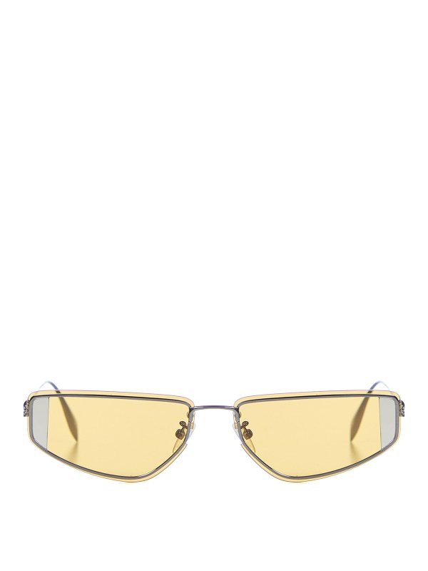 ALEXANDER MCQUEEN: Glasses - Rectangular cutout grey metal sunglasses