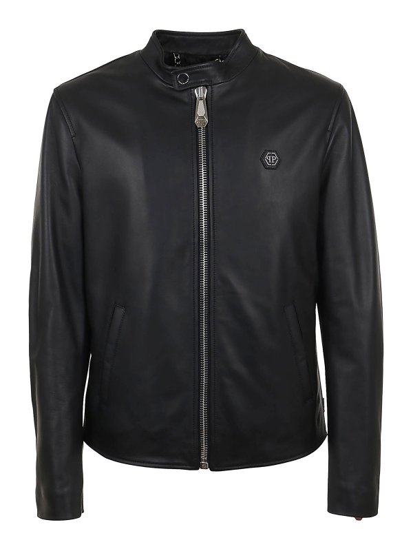 PHILIPP PLEIN: casual jackets - Leather moto jacket