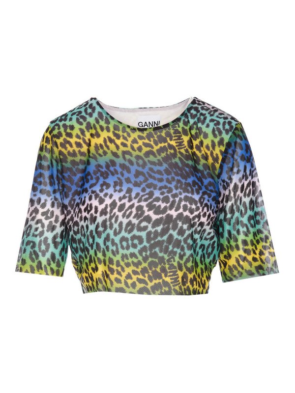 GANNI: t-shirts - Cropped leopard t-shirt