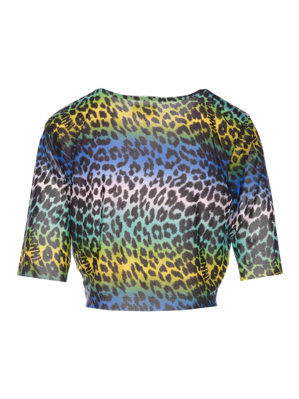 GANNI: t-shirts online - Cropped leopard t-shirt
