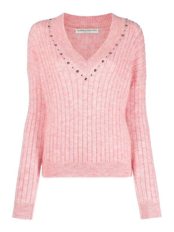 ALESSANDRA RICH: crew necks - Embellished ribbed jumper