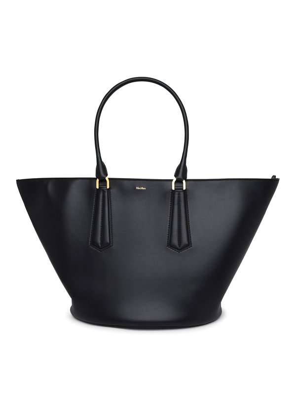 Max Mara: cross body bags - Black leather vasel bag