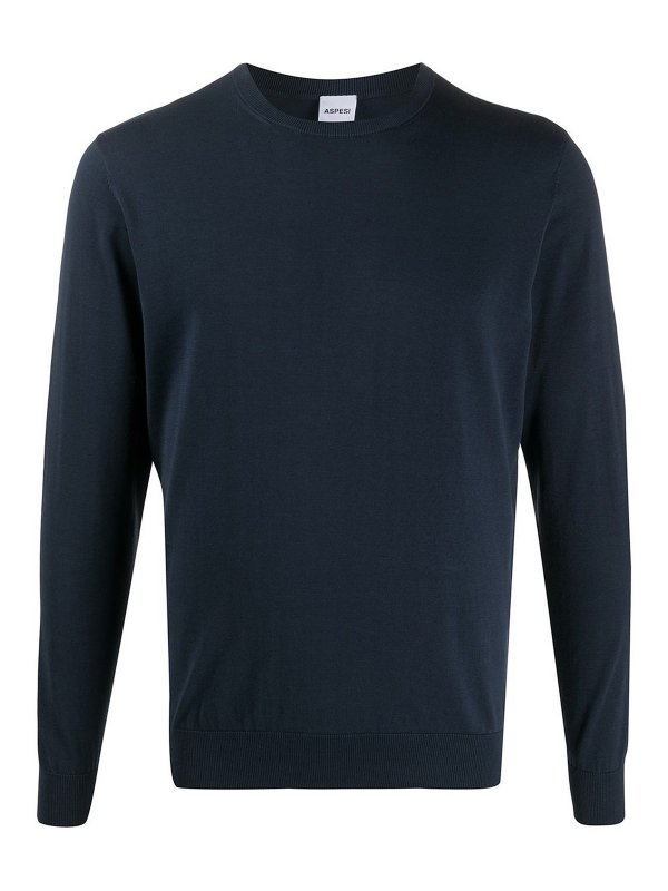 ASPESI: Pull col rond - Pull Col Rond - Bleu Foncé