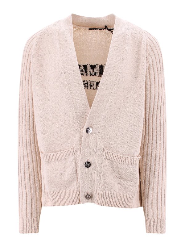 Balmain: cardigans - Cotton blend cardigan with back logo